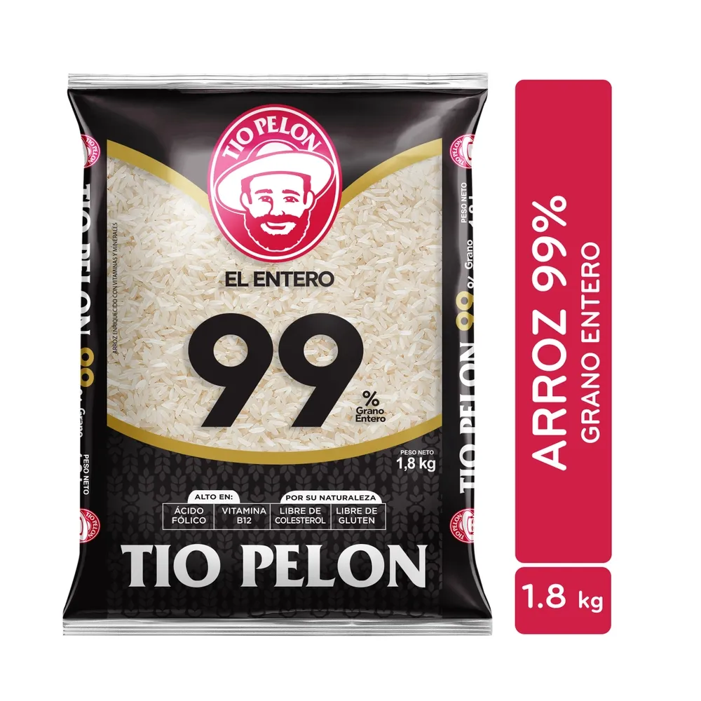 Arroz Tío Pelón grano entero enriquecido 1.8 kg