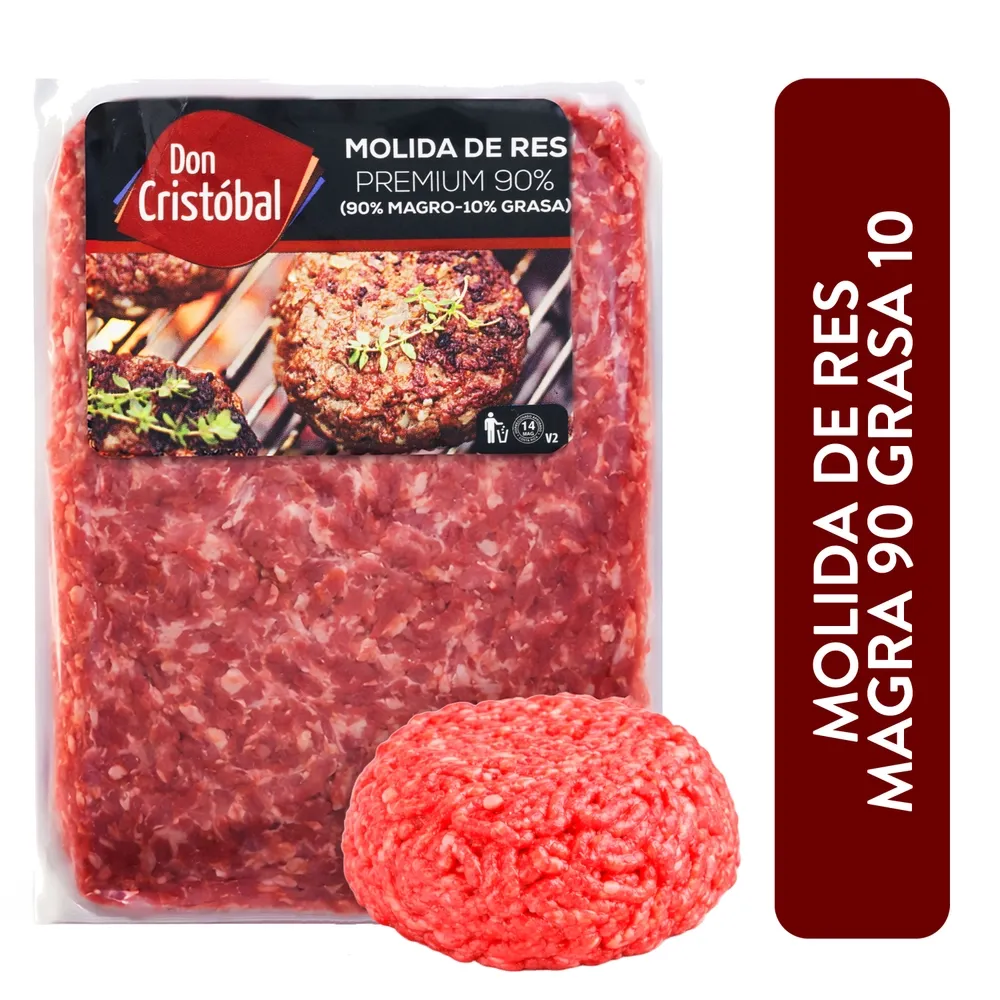 Carne Molida De Res Premium Don Cristobal, 90% Magra, 10% Grasa, Empacado