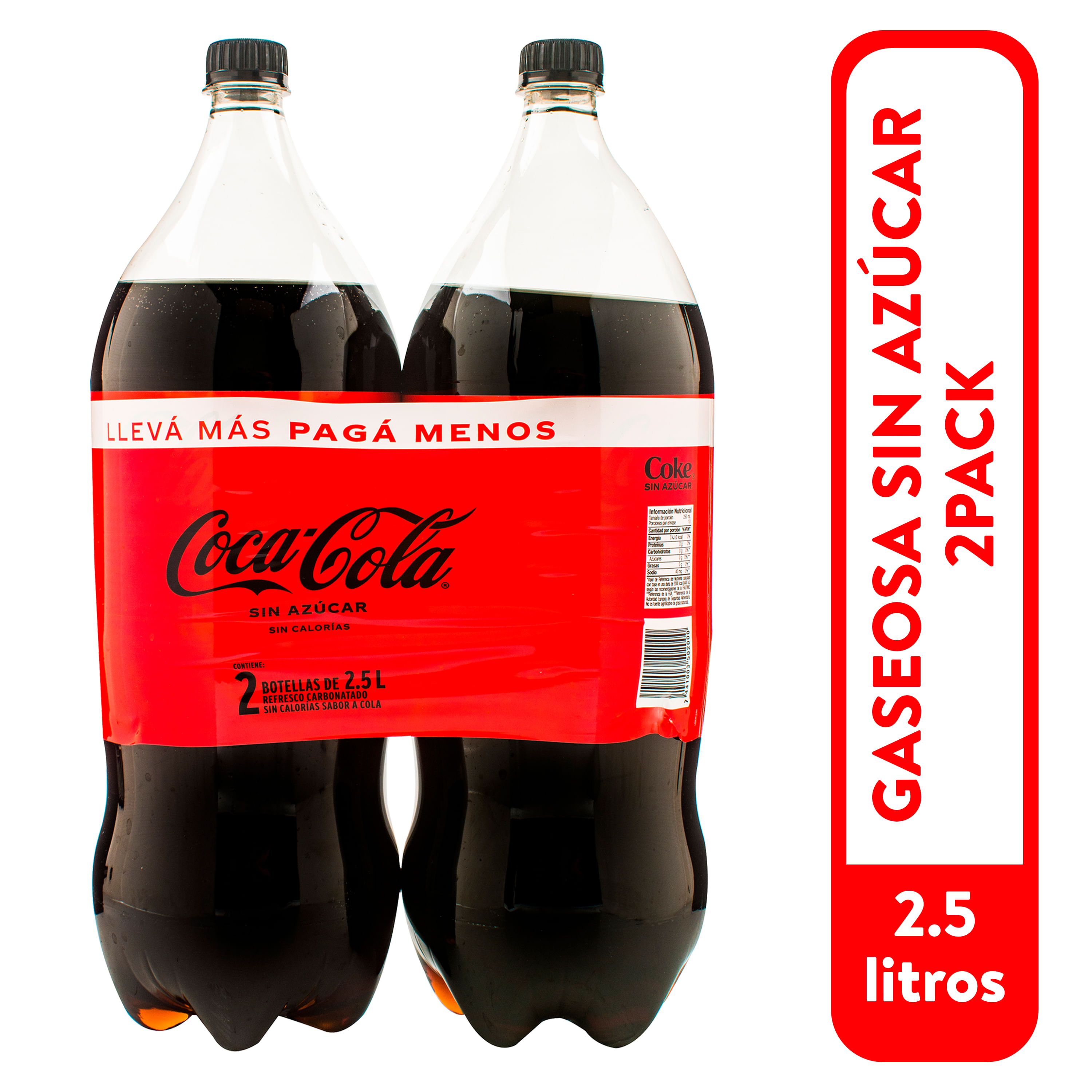 Gaseosa Coca Cola sin azúcar 2-pack 5 L