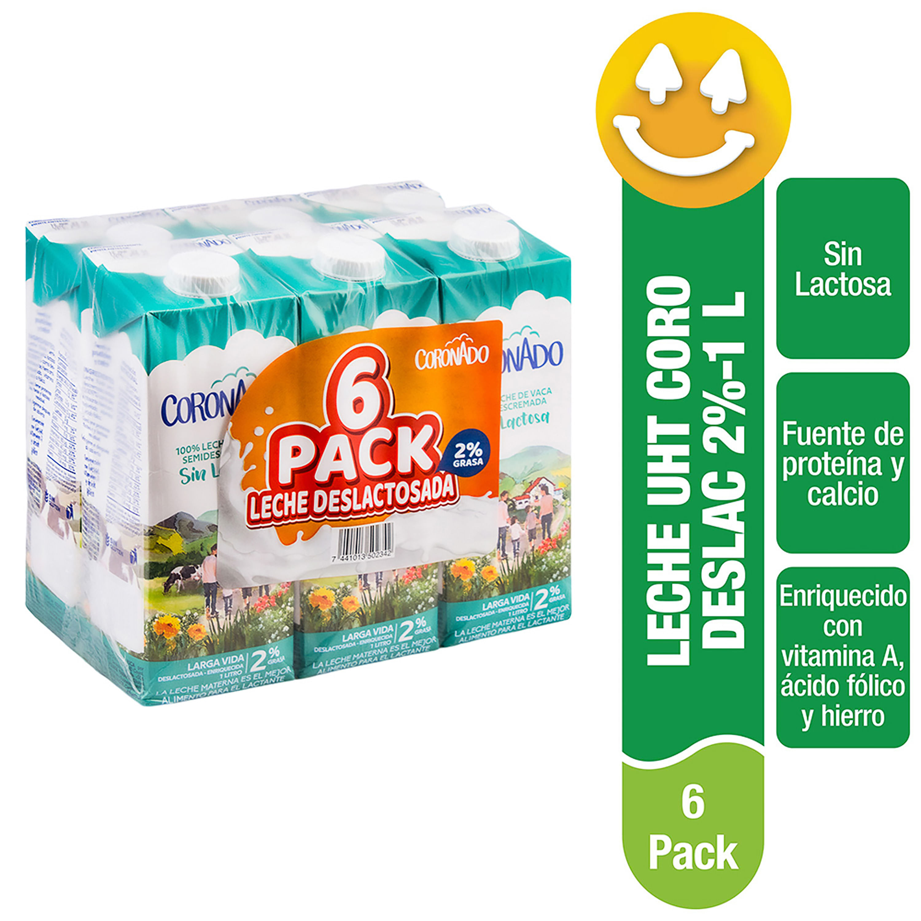 Leche Deslactosada Coronado enriquecido con vitamina A ácido fólico y hierro 6 pack - 6 L