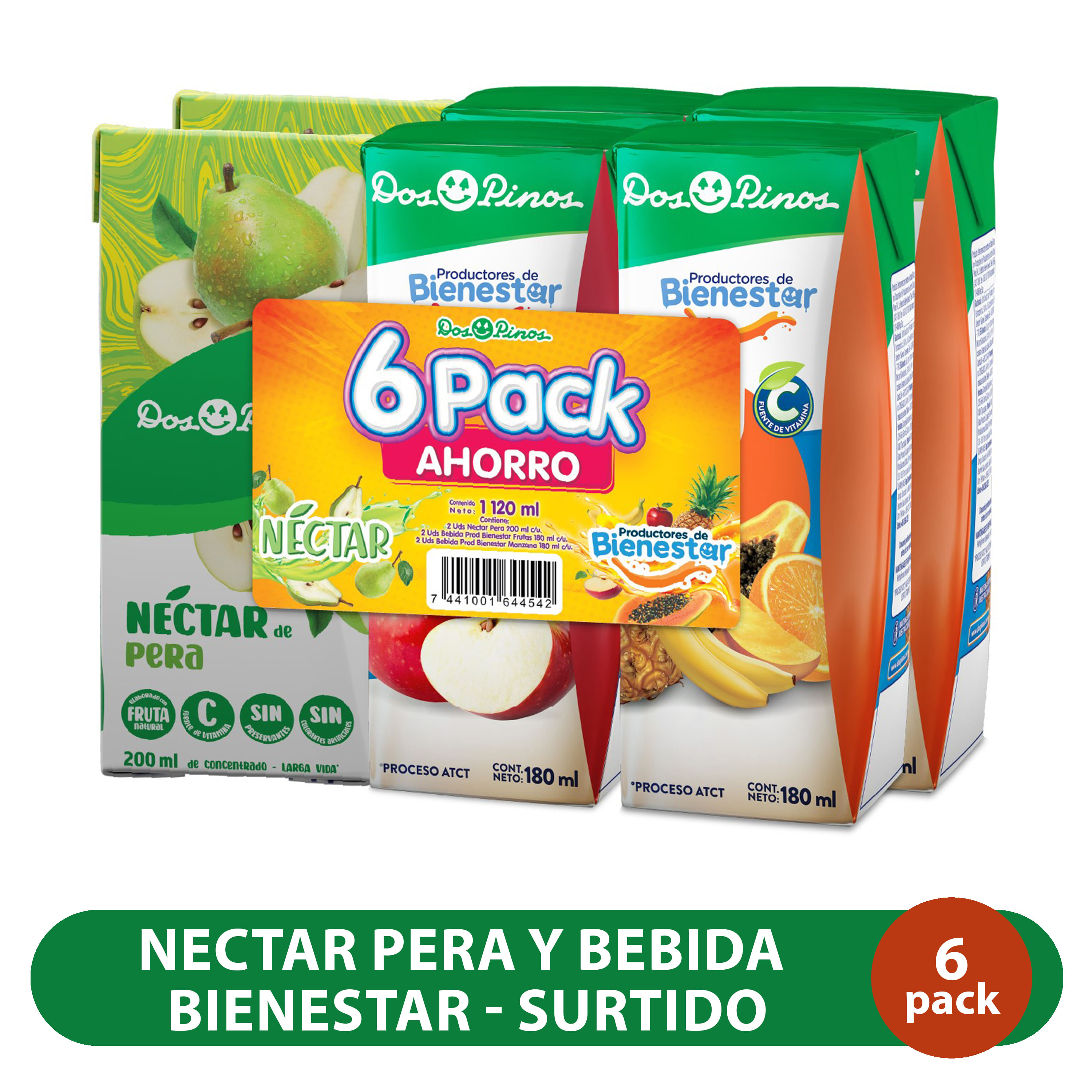 Nectar Pera Bebida Bienestar Dos Pinos 6Pack Surtido 200ml/180ml