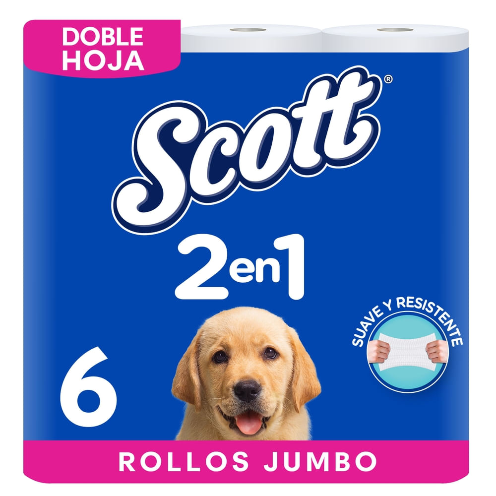 Papel Higiénico Scott 2 en 1 Doble Hoja - 6 Rollos