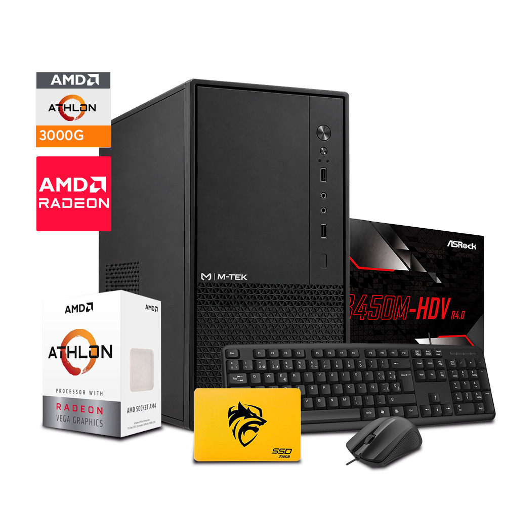 PC Mini KIM Atlon 3000G, 8GB Ram, 256GB SSD, B450, Teclado y Mouse