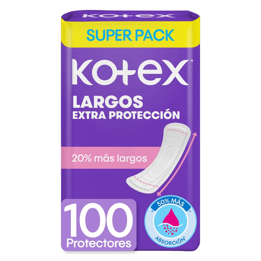 Protectores Diarios Kotex Largos - 100 Unidades