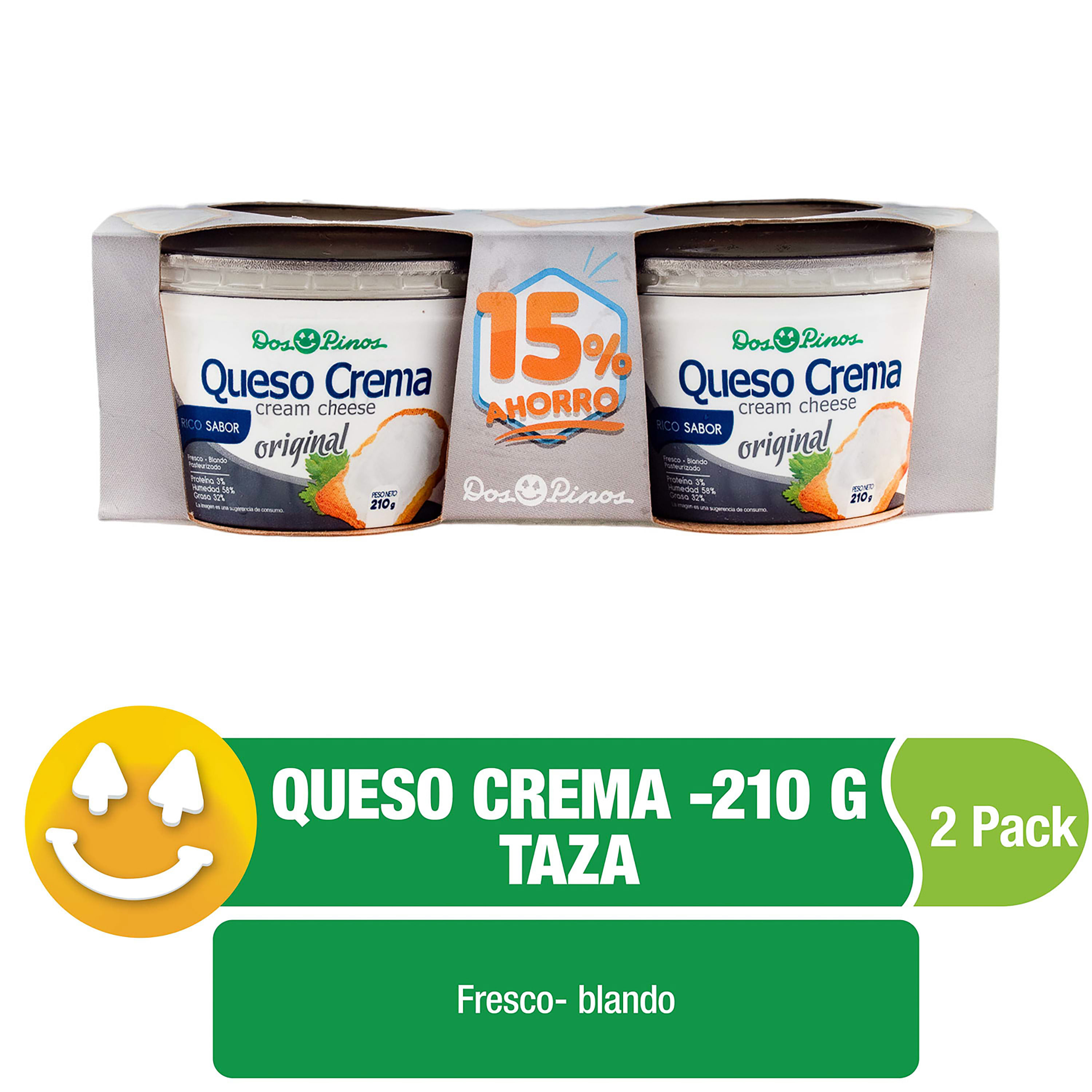 Queso Crema Dos Pinos Sabor Original - 2 pack 210g